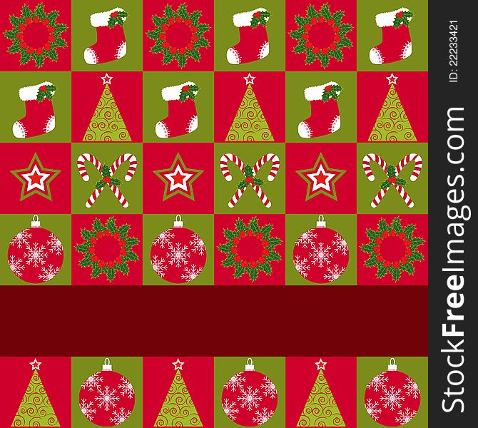 Christmas ornament seamless pattern red green background. Christmas ornament seamless pattern red green background