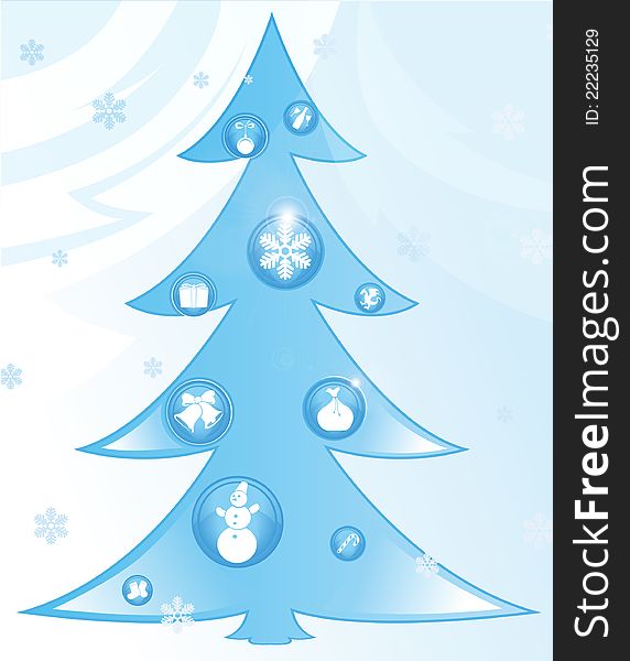 Christmas card design with blue pine tree