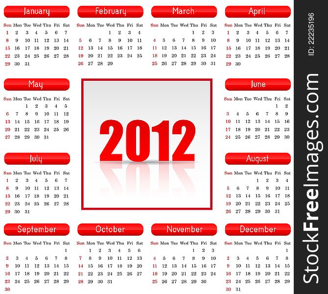 Carefully designed calendar for 2012 isolated on white background. Carefully designed calendar for 2012 isolated on white background