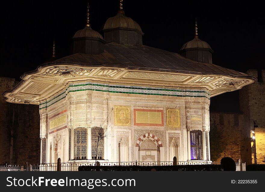 The Fountain of Sultan Ahmed III at night, Istanbul. The Fountain of Sultan Ahmed III at night, Istanbul.