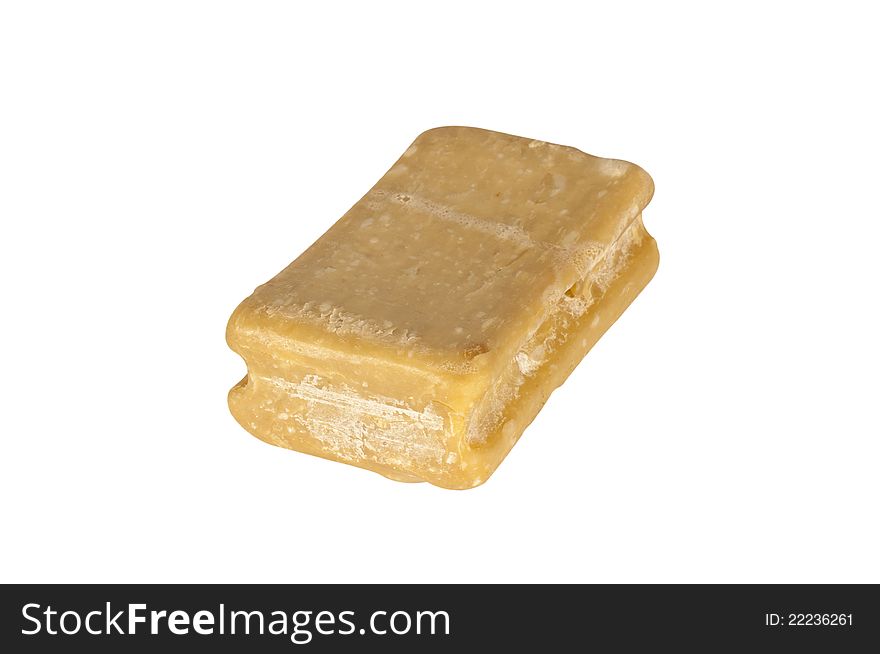 old piece of soap isolated on white