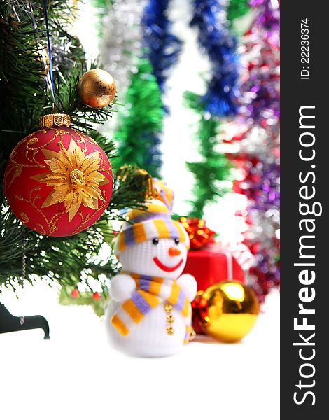 Snowman On The Background Of Christmas Decorations