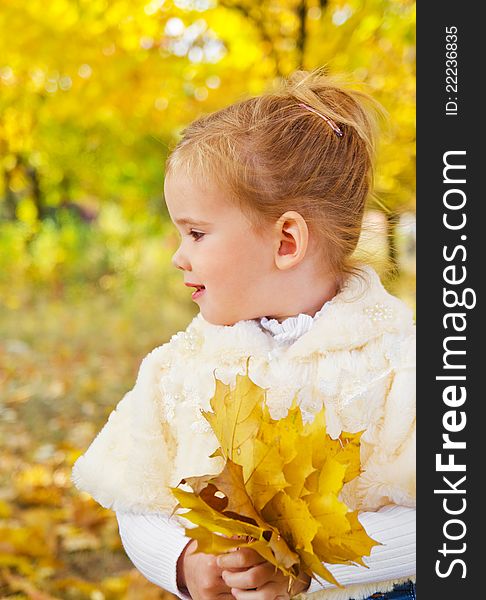 Autumn portrait of cute little caucasian girl. Autumn portrait of cute little caucasian girl