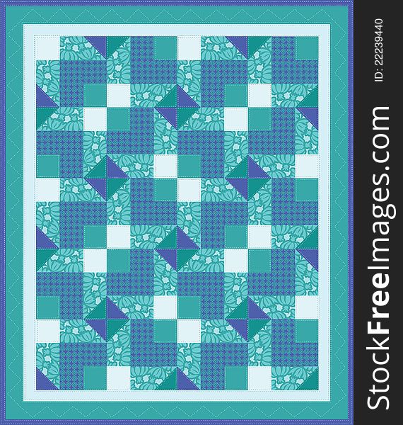 Blue green mini quilt in blue. Blue green mini quilt in blue.