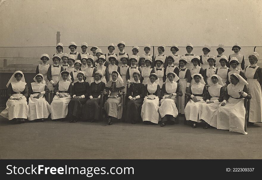 Contributor&#x28;s&#x29;:  
Zwerdling, Michael, former owner  

Publication:  
[England] : [publisher not identified], [1915]  

Language&#x28;s&#x29;:  
English
 
Format:  
Still image  

Subject&#x28;s&#x29;:  
Hospitals, Military
Nurses
King George Military Hospital.
 
Genre&#x28;s&#x29;:  
Postcards
 
Abstract:  
Black and white photograph of a group portrait of matrons and sisters on the rooftop of King George Military Hospital, London, England. 

Extent:  
1 postcard : 9 x 14 cm  

Provenance:  
Purchase ; Michael Zwerdling ; 2004 ; 04-22.  

Technique:  
black and white  

NLM Unique ID:  
101610941 

NLM Image ID: 
 D05760 

Permanent Link: 
 resource.nlm.nih.gov/101610941. Contributor&#x28;s&#x29;:  
Zwerdling, Michael, former owner  

Publication:  
[England] : [publisher not identified], [1915]  

Language&#x28;s&#x29;:  
English
 
Format:  
Still image  

Subject&#x28;s&#x29;:  
Hospitals, Military
Nurses
King George Military Hospital.
 
Genre&#x28;s&#x29;:  
Postcards
 
Abstract:  
Black and white photograph of a group portrait of matrons and sisters on the rooftop of King George Military Hospital, London, England. 

Extent:  
1 postcard : 9 x 14 cm  

Provenance:  
Purchase ; Michael Zwerdling ; 2004 ; 04-22.  

Technique:  
black and white  

NLM Unique ID:  
101610941 

NLM Image ID: 
 D05760 

Permanent Link: 
 resource.nlm.nih.gov/101610941