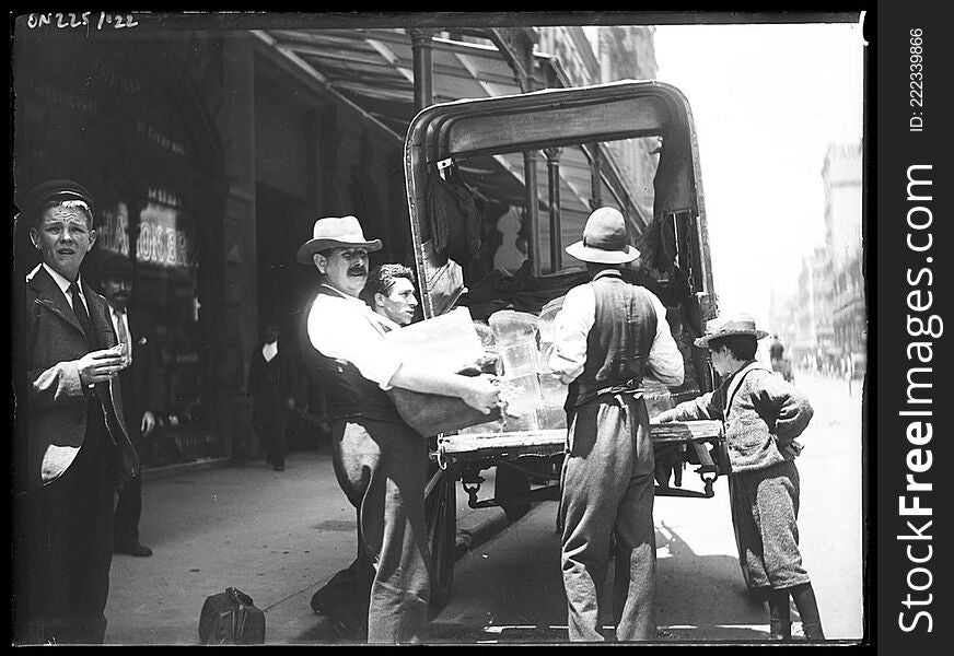 Streetscenes including pedestrians on King Street, George Street, Pitt Street, plus horsedrawn vehicles and activities on York and Castlereagh Streets, including the delivery of ice, bottle and gas cylinders.

Format: Glass photonegative

Find more detailed information about this photographic collection: acms.sl.nsw.gov.au/item/itemDetailPaged.aspx?itemID=404293

From the collection of the State Library of New South Wales www.sl.nsw.gov.au. Streetscenes including pedestrians on King Street, George Street, Pitt Street, plus horsedrawn vehicles and activities on York and Castlereagh Streets, including the delivery of ice, bottle and gas cylinders.

Format: Glass photonegative

Find more detailed information about this photographic collection: acms.sl.nsw.gov.au/item/itemDetailPaged.aspx?itemID=404293

From the collection of the State Library of New South Wales www.sl.nsw.gov.au