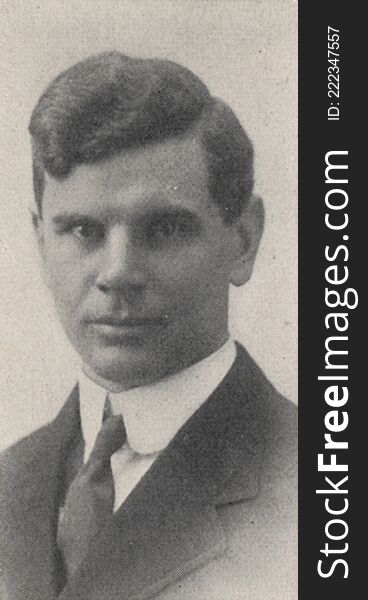 Ben Sells Thompson, one of the founders of Upper Arlington, was born in Georgetown, Ohio in 1879. As a young man, he moved to Mansfield and worked in the hardware business. Later he attended the engineering college at The Ohio State University. In 1907, Ben joined his brother, King Thompson, in the real estate business. 

In 1913, Ben Thompson and his brother, King, purchased 840 acres of land from James Terrell Miller to develop an &quot;ideal residential community for Columbus.&quot; The land appealed to the Thompsons as a residential site because of its location on high ground, its proximity to both downtown Columbus and The Ohio State University campus, and its position upwind from larger cities. The beautiful land that was once a &quot;well-managed, immaculately kept, working farm&quot; was subdivided into 2500 lots. In 1914 the King Thompson Company was formed to sell this new community to the public. In August of 1914, laborers and teams of horses were hired by the Thompson brothers to construct the first street, named Roxbury Road, leading into this pristine new subdivision. Ben Thompson&#x27;s home, located on Cambridge Boulevard, was completed in 1916.

In 1917, the Upper Arlington Company was established, with King Thompson as president and Ben Thompson as vice president, to manage the streets, sewers, and water lines. Ben Thompson also served as president of the Northwest Boulevard Company, which deeded the land that was eventually used to construct Northwest Boulevard. This road, known by many Upper Arlington residents as a crucial step in the development of the village, provided a convenient route from Upper Arlington directly to downtown Columbus.

On March 20, 1918 the village of Upper Arlington, with two hundred residents, was incorporated. Before the establishment of a police force, Ben Thompson was elected to the &quot;high office of Marshal of Upper Arlington&quot; for which he took no salary. Ben and King Thompson were very active in the life of their new community, entertaining residents, sponsoring athletic competitions, and organizing holiday activities for the families. Ben Thompson was a member of the first Village Commission, an appointed member of the Upper Arlington Park Board, and served as treasurer of the Men&#x27;s Brotherhood, predecessor of the Upper Arlington Civic Association. Ben Thompson later accepted a secretarial position with the Y.M.C.A., and was stationed overseas in that capacity. 

Ben Thompson was married to the former Catherine Pinney, of Flint, Ohio, and the couple resided at 1919 Cambridge Boulevard. Mrs. Thompson served as chairwoman of the Upper Arlington Red Cross Unit, established in 1917, which met weekly to socialize, as well as to sew towels, hospital clothes, and bandages in their contribution to the war effort. In addition to his work in real estate, Ben Thompson was an outdoorsman who enjoyed baseball, hunting and fishing. Ben once gave a &quot;short and very interesting account of his northern hunting trip and the methods and difficulties encountered in bagging a grizzly bear.&quot;

This image available online at the UA Archives &gt;&gt;

Read the related &quot;Norwester&quot; magazine article at the UA Archives &gt;&gt;

----------------------------------------

Identifier: hinw12p024i01
Date &#x28;yyyy-mm-dd&#x29;: c. 1918-10
Original Dimensions: 3.3 cm x 6.4 cm 
Format: Black and White Halftone Photograph
Source: Norwester, October 1918, page 24
Original Publisher: Upper Arlington Community &#x28;Ohio&#x29;
Location/s: Upper Arlington &#x28;USA, Ohio, Franklin County&#x29;
Repository: Upper Arlington Historical Society
Digital Publisher: Upper Arlington Public Library, UA Archives

Credit: UA Archives - Upper Arlington Public Library &#x28;Repository: UA Historical Society&#x29;. Ben Sells Thompson, one of the founders of Upper Arlington, was born in Georgetown, Ohio in 1879. As a young man, he moved to Mansfield and worked in the hardware business. Later he attended the engineering college at The Ohio State University. In 1907, Ben joined his brother, King Thompson, in the real estate business. 

In 1913, Ben Thompson and his brother, King, purchased 840 acres of land from James Terrell Miller to develop an &quot;ideal residential community for Columbus.&quot; The land appealed to the Thompsons as a residential site because of its location on high ground, its proximity to both downtown Columbus and The Ohio State University campus, and its position upwind from larger cities. The beautiful land that was once a &quot;well-managed, immaculately kept, working farm&quot; was subdivided into 2500 lots. In 1914 the King Thompson Company was formed to sell this new community to the public. In August of 1914, laborers and teams of horses were hired by the Thompson brothers to construct the first street, named Roxbury Road, leading into this pristine new subdivision. Ben Thompson&#x27;s home, located on Cambridge Boulevard, was completed in 1916.

In 1917, the Upper Arlington Company was established, with King Thompson as president and Ben Thompson as vice president, to manage the streets, sewers, and water lines. Ben Thompson also served as president of the Northwest Boulevard Company, which deeded the land that was eventually used to construct Northwest Boulevard. This road, known by many Upper Arlington residents as a crucial step in the development of the village, provided a convenient route from Upper Arlington directly to downtown Columbus.

On March 20, 1918 the village of Upper Arlington, with two hundred residents, was incorporated. Before the establishment of a police force, Ben Thompson was elected to the &quot;high office of Marshal of Upper Arlington&quot; for which he took no salary. Ben and King Thompson were very active in the life of their new community, entertaining residents, sponsoring athletic competitions, and organizing holiday activities for the families. Ben Thompson was a member of the first Village Commission, an appointed member of the Upper Arlington Park Board, and served as treasurer of the Men&#x27;s Brotherhood, predecessor of the Upper Arlington Civic Association. Ben Thompson later accepted a secretarial position with the Y.M.C.A., and was stationed overseas in that capacity. 

Ben Thompson was married to the former Catherine Pinney, of Flint, Ohio, and the couple resided at 1919 Cambridge Boulevard. Mrs. Thompson served as chairwoman of the Upper Arlington Red Cross Unit, established in 1917, which met weekly to socialize, as well as to sew towels, hospital clothes, and bandages in their contribution to the war effort. In addition to his work in real estate, Ben Thompson was an outdoorsman who enjoyed baseball, hunting and fishing. Ben once gave a &quot;short and very interesting account of his northern hunting trip and the methods and difficulties encountered in bagging a grizzly bear.&quot;

This image available online at the UA Archives &gt;&gt;

Read the related &quot;Norwester&quot; magazine article at the UA Archives &gt;&gt;

----------------------------------------

Identifier: hinw12p024i01
Date &#x28;yyyy-mm-dd&#x29;: c. 1918-10
Original Dimensions: 3.3 cm x 6.4 cm 
Format: Black and White Halftone Photograph
Source: Norwester, October 1918, page 24
Original Publisher: Upper Arlington Community &#x28;Ohio&#x29;
Location/s: Upper Arlington &#x28;USA, Ohio, Franklin County&#x29;
Repository: Upper Arlington Historical Society
Digital Publisher: Upper Arlington Public Library, UA Archives

Credit: UA Archives - Upper Arlington Public Library &#x28;Repository: UA Historical Society&#x29;