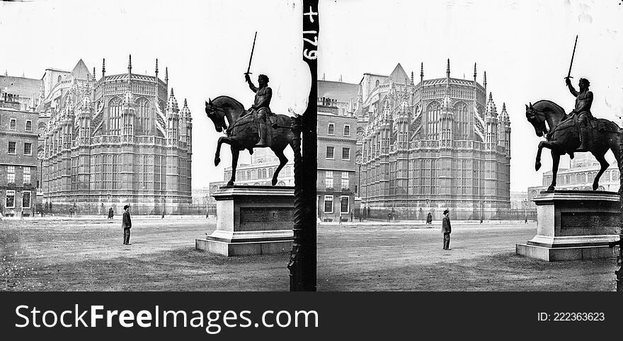 What must be an unusual and now improbable view of Westminster Abbey and Palace from the wonderful Stereo Pairs Collection.  The empty square with the giant statue of some one time king gives a great sense of space and size, the onlooker totally dwarfed beneath it!

Photographers:  Frederick Holland Mares, James Simonton

Contributor:  John Fortune Lawrence

Collection:  Stereo Pairs Photograph Collection

Date:  between ca. 1860-1883

NLI Ref:  STP_0179

You can also view this image, and many thousands of others, on the NLI’s catalogue at catalogue.nli.ie. What must be an unusual and now improbable view of Westminster Abbey and Palace from the wonderful Stereo Pairs Collection.  The empty square with the giant statue of some one time king gives a great sense of space and size, the onlooker totally dwarfed beneath it!

Photographers:  Frederick Holland Mares, James Simonton

Contributor:  John Fortune Lawrence

Collection:  Stereo Pairs Photograph Collection

Date:  between ca. 1860-1883

NLI Ref:  STP_0179

You can also view this image, and many thousands of others, on the NLI’s catalogue at catalogue.nli.ie