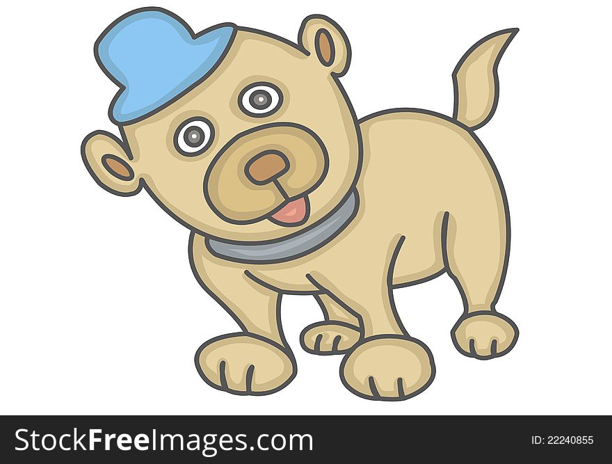 Illustration of a little puppy with blue hat.