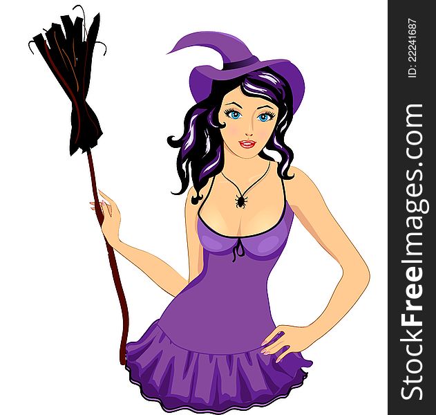 Sexy witch girl with broom