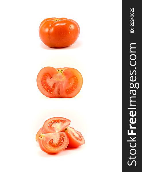A composition of tomatoes on white background