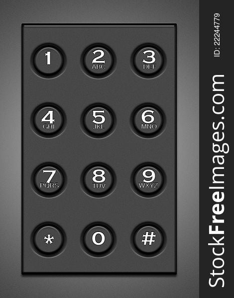 Gray button mobile phone with numbers and letters