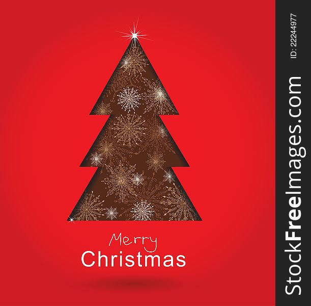 Christmas card with tree formed from paper. Christmas postcard with seamless ornament, for your design.