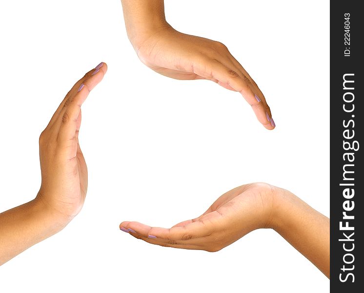 Recycling symbol made from hands isolated on white background environment concept