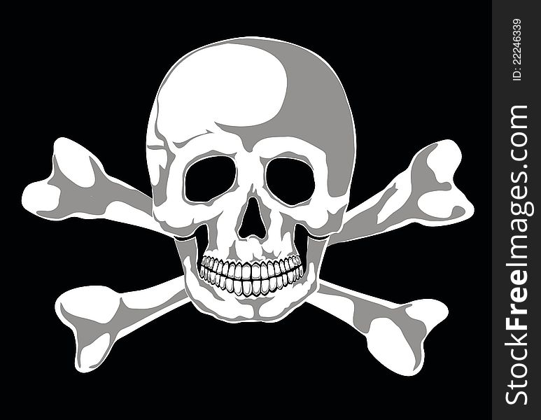 Skull and two bones on black. Vector. Separate layers. Skull and two bones on black. Vector. Separate layers