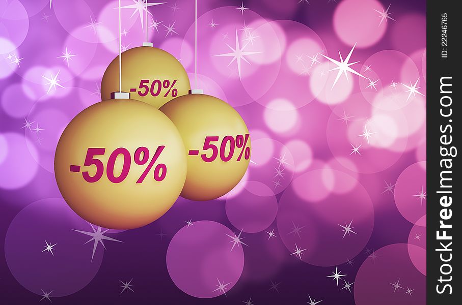 Shopping concept illustration, with golden tree balls and percent sign. Shopping concept illustration, with golden tree balls and percent sign