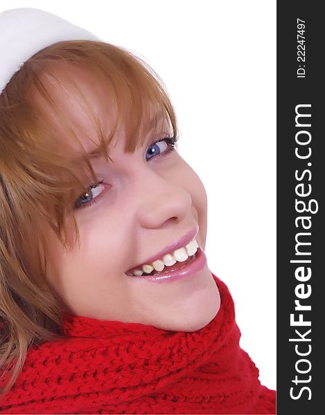 Girl with christmas hat over white. Girl with christmas hat over white