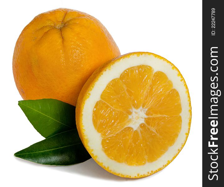 Fresh juicy oranges in the white background.