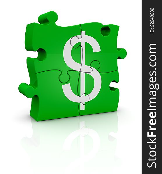 Puzzle pieces that form the symbol of dollar currency (3d render). Puzzle pieces that form the symbol of dollar currency (3d render)