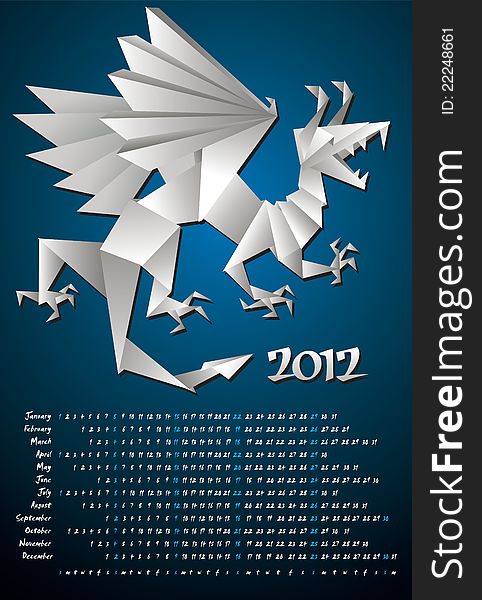 Year dragon, calendar 2012, origami, vector illustration