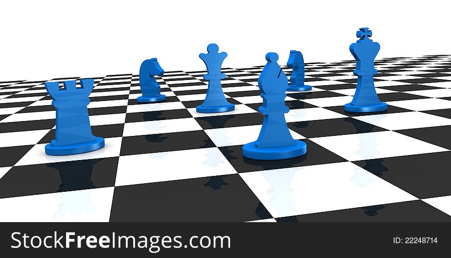 Close up of a chess board with some pieces over it (3d render)