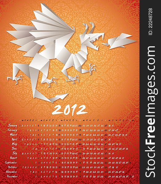 Year dragon, calendar 2012, origami, vector illustration