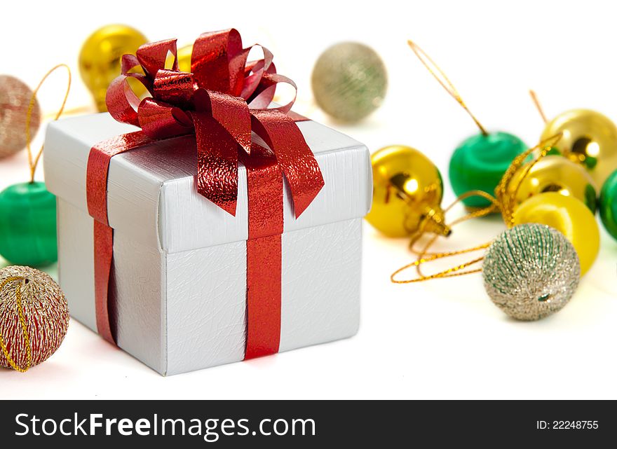 Colorful Christmas Decorations on a White Background