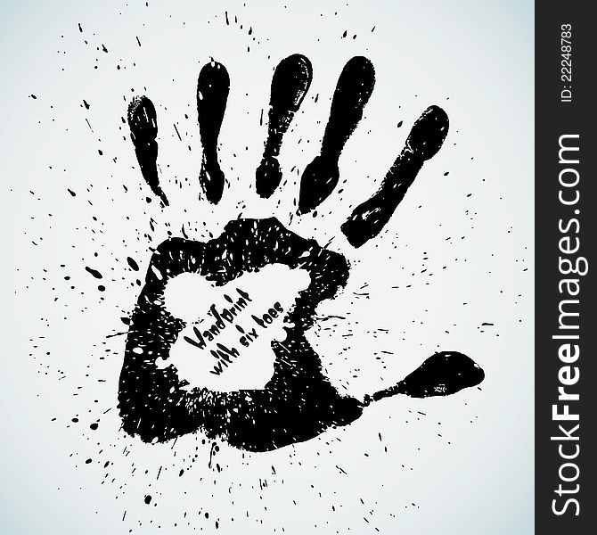 Handprint with six toes, vector illustration