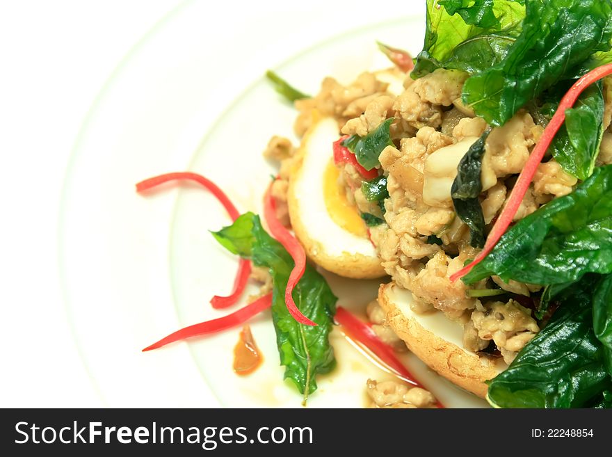 Fried Chicken With Chili And Basil Leave