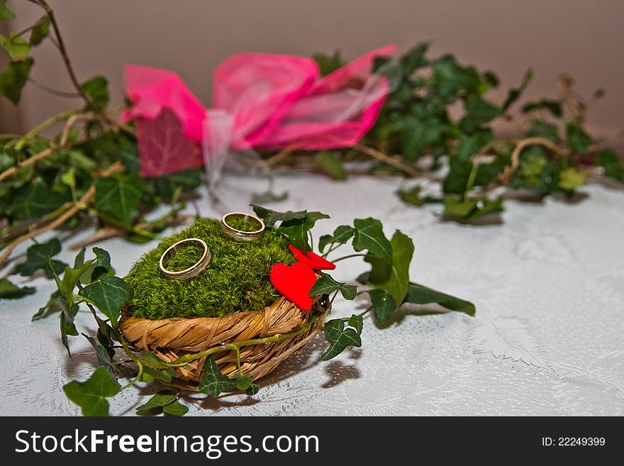 Wedding rings on the table.