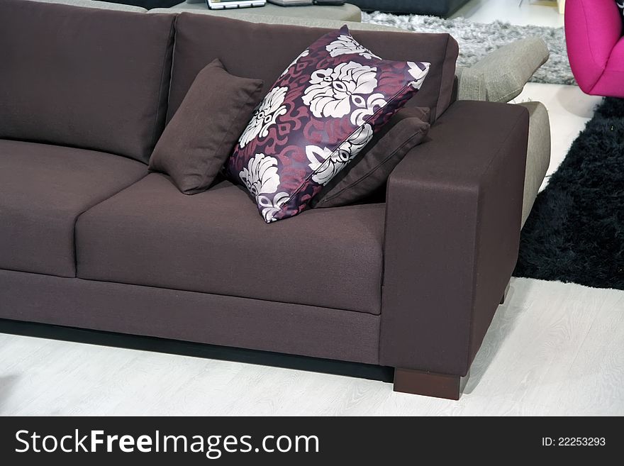 Textile fabric made sofa. Sofa from living room furniture set.