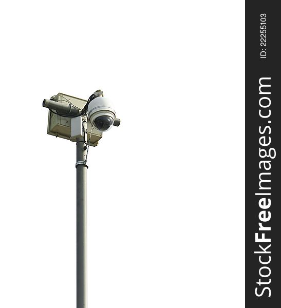 Dome CCTV camera against on white background