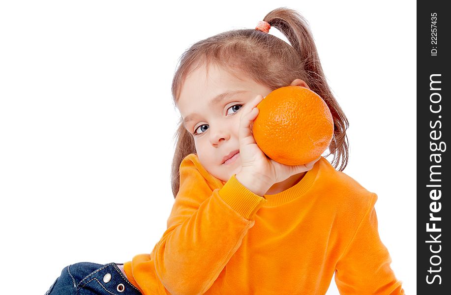Foto-girl holding an orange