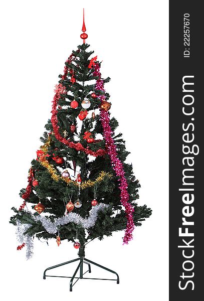 Image of a decorated Christmas tree against a white background.