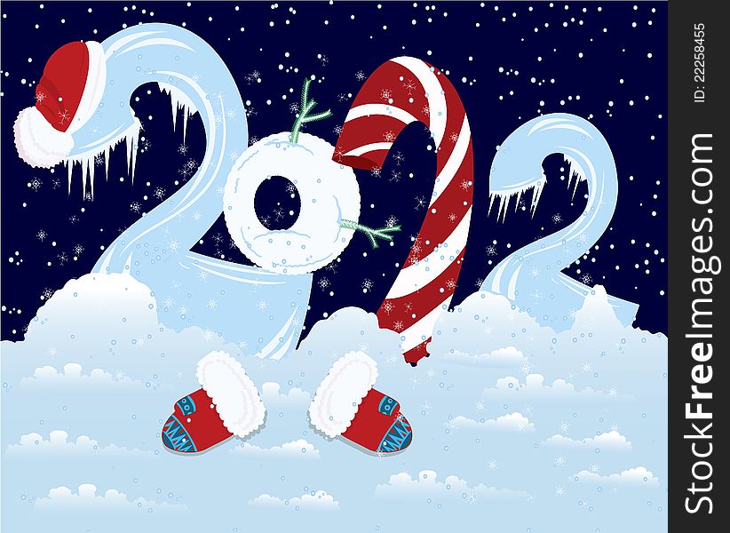 New Year Numbers  With Hat And Mittens