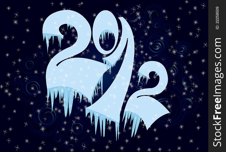 New Year numbers in ice on dark blue swirly background. New Year numbers in ice on dark blue swirly background