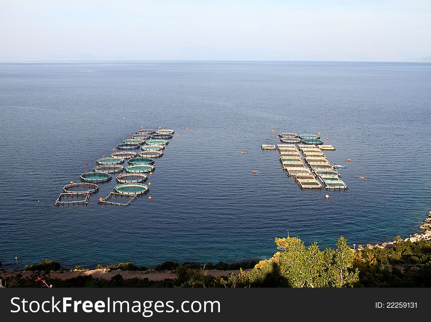 Fish farms in Peloponesse, Greece. Fish farms in Peloponesse, Greece