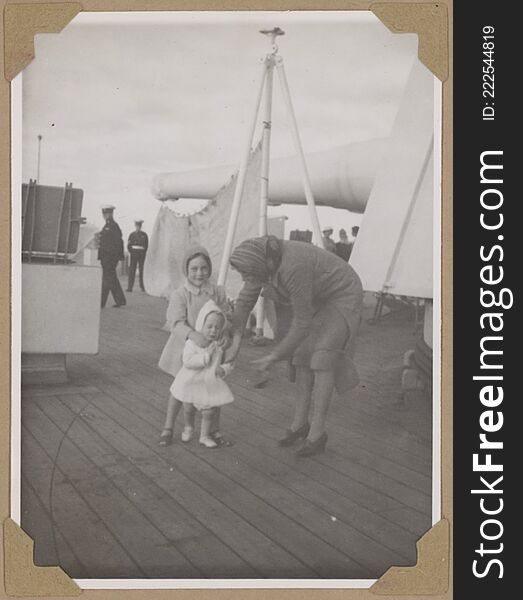 Prince William, Prince Richard and their nanny on board HMS King George V, 1946