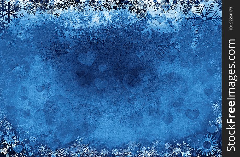 Blue Christmas background with snowflakes and heart shapes. Blue Christmas background with snowflakes and heart shapes.