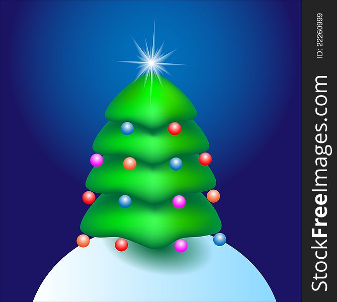 Christmas cartoon tree with star. Vector illustration