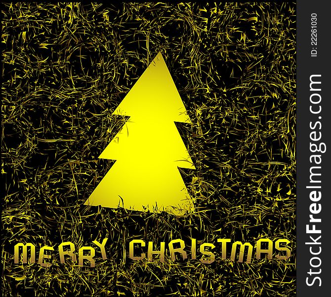 Golden christmas background with christmas tree of foil. Vector eps10 illustration