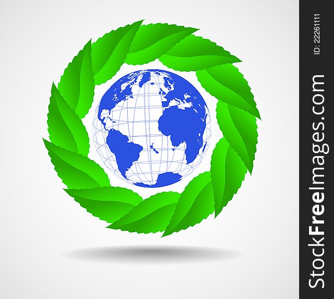 Green eco background .Vector Globe with leaves.