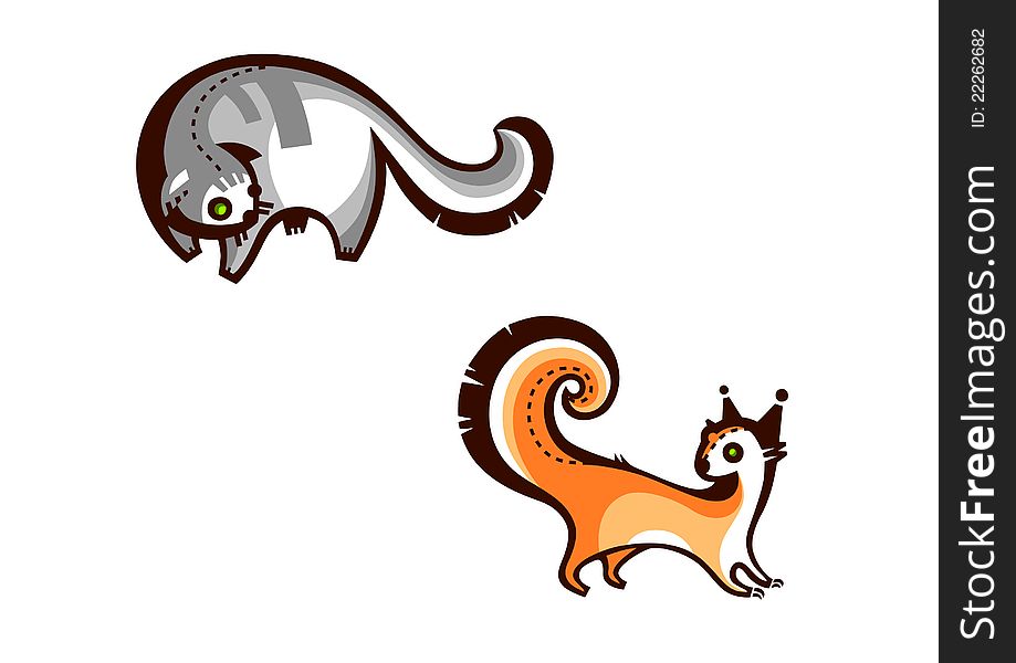 Vector illustration of a funny cat and squirrel playing with each other. Vector illustration of a funny cat and squirrel playing with each other