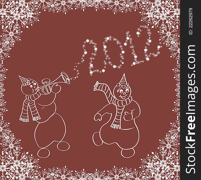 Happy dancing snowmen (Christmas background)