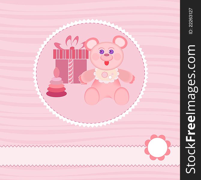 Baby shower card with cute bear and toys