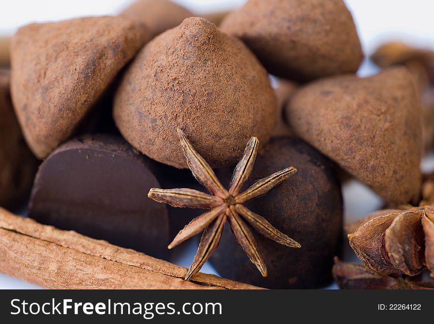 Chocolate truffles, cinnamon and anise Star