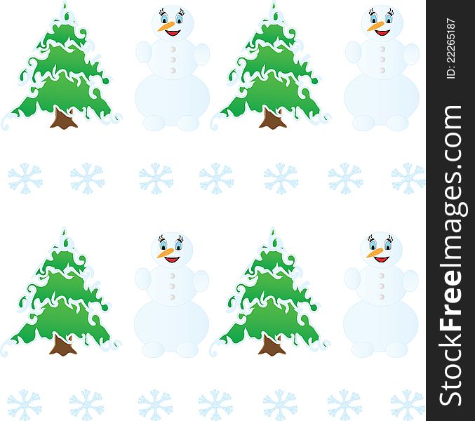 Winter Christmas seamless pattern  and snowman - Vector Illustration