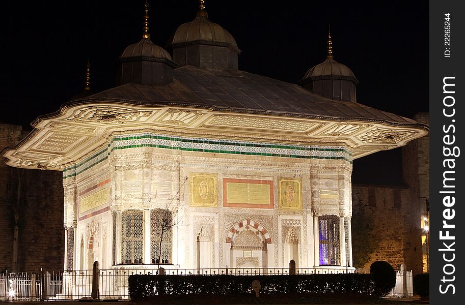 The Fountain of Sultan Ahmed III at night, Istanbul. The Fountain of Sultan Ahmed III at night, Istanbul.