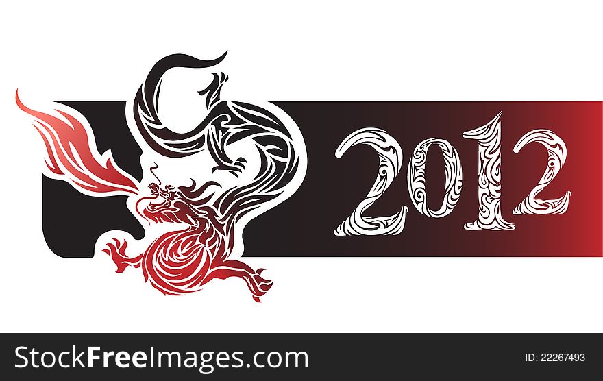 Card with dragon and stylized inscription 2012. Card with dragon and stylized inscription 2012