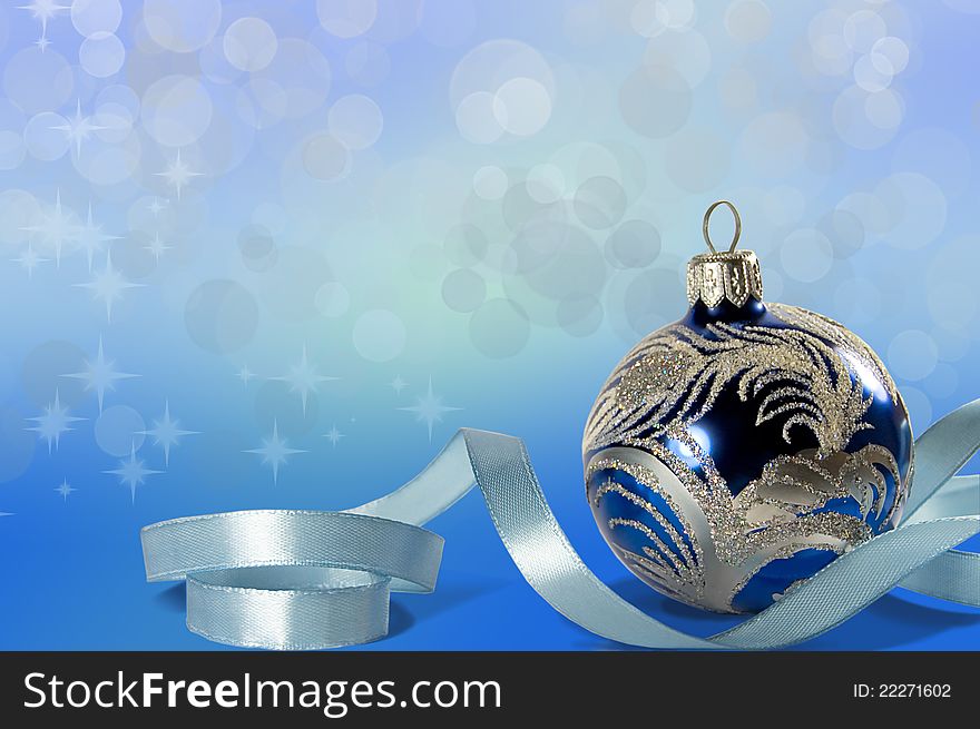 Background with Christmas decorations and ribbon